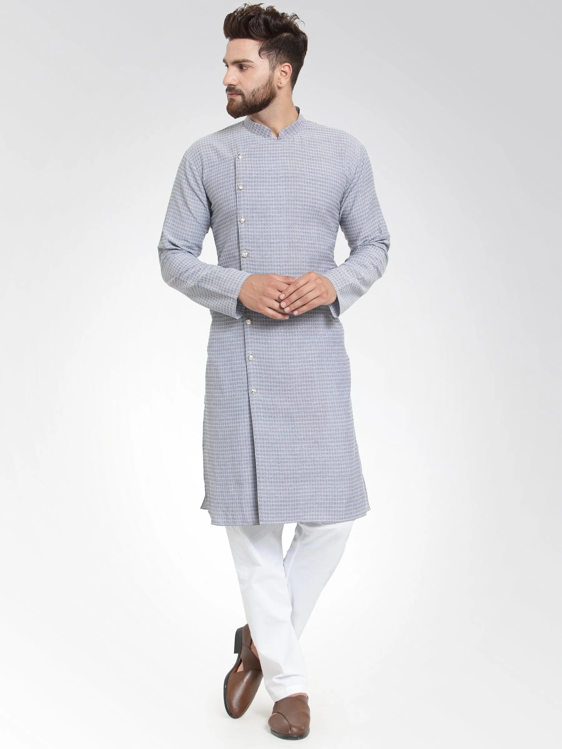 Men's Steel Blue Self Design Kurta Only ( KO 572 Steel-Blue ) - Virat Fashions