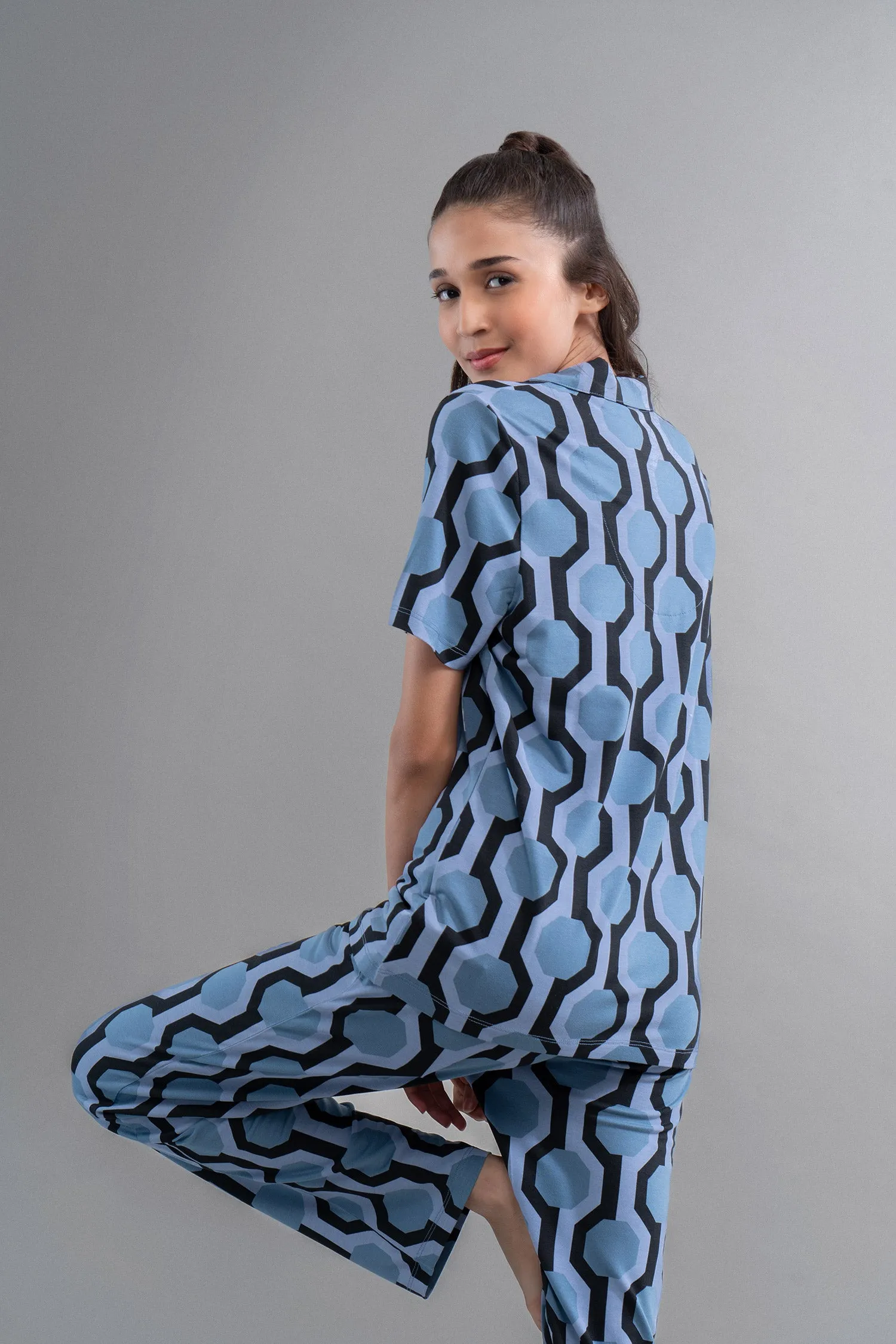 Midnight Blue Geometric Dream Pajama Set
