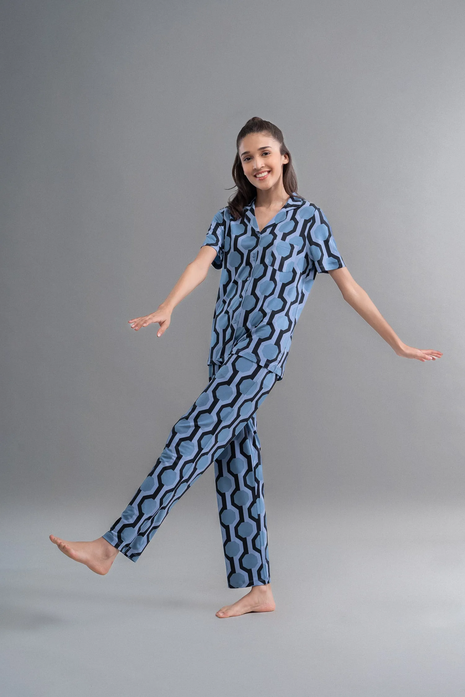 Midnight Blue Geometric Dream Pajama Set