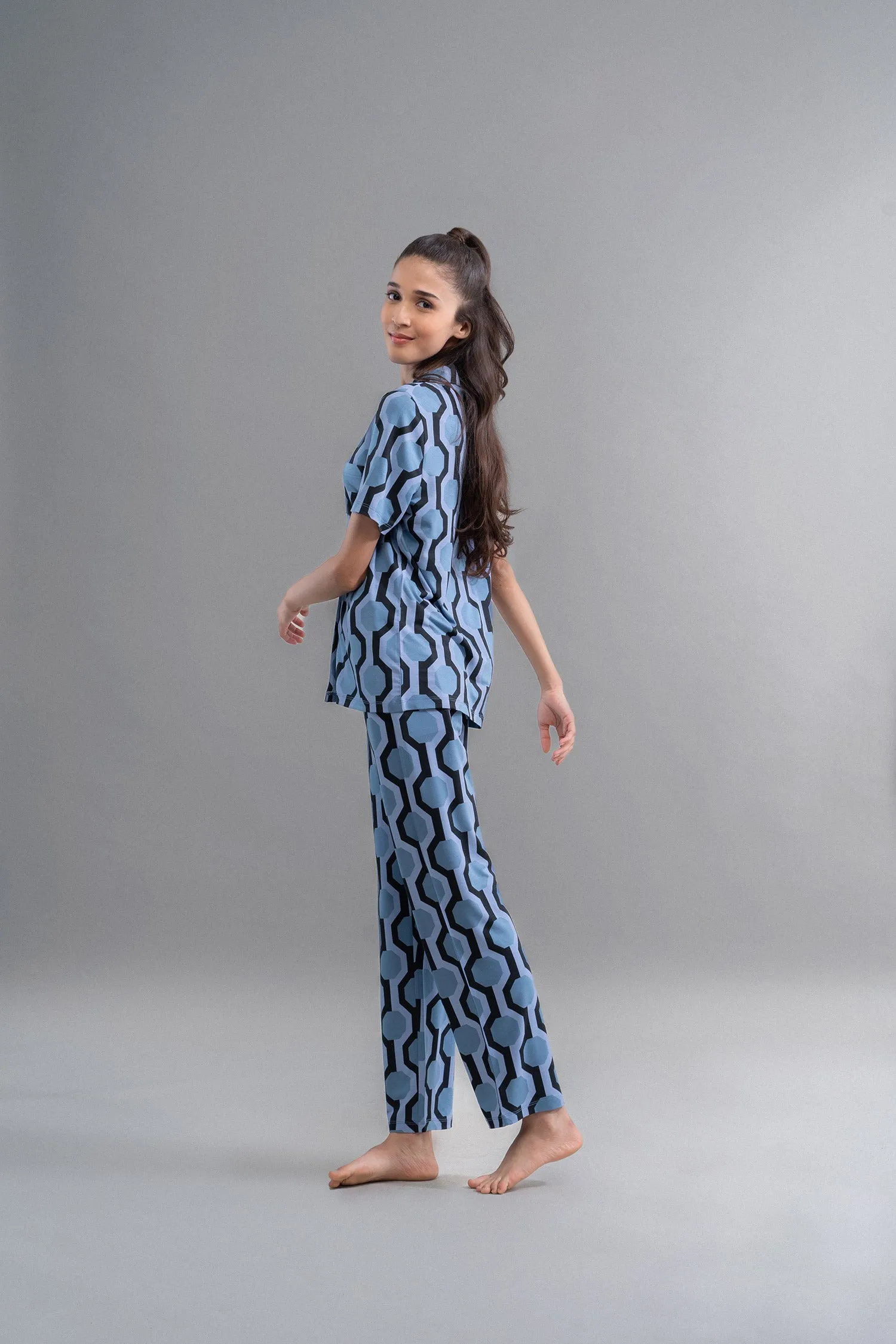Midnight Blue Geometric Dream Pajama Set