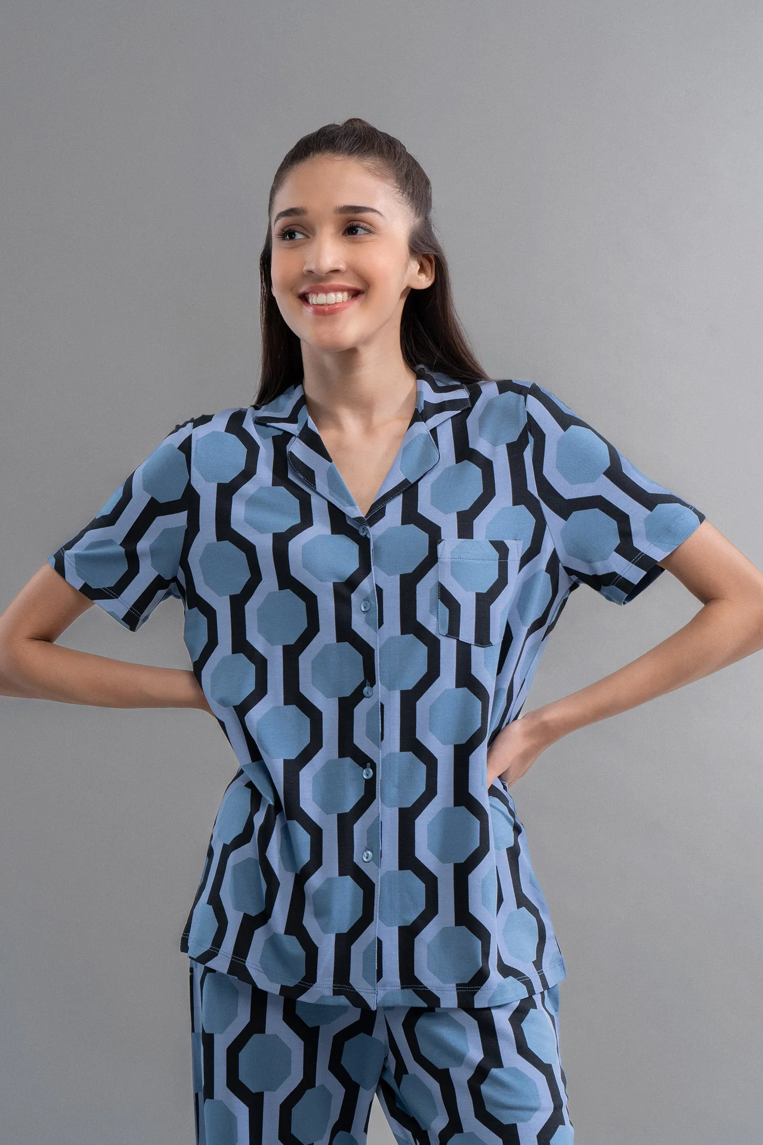 Midnight Blue Geometric Dream Pajama Set