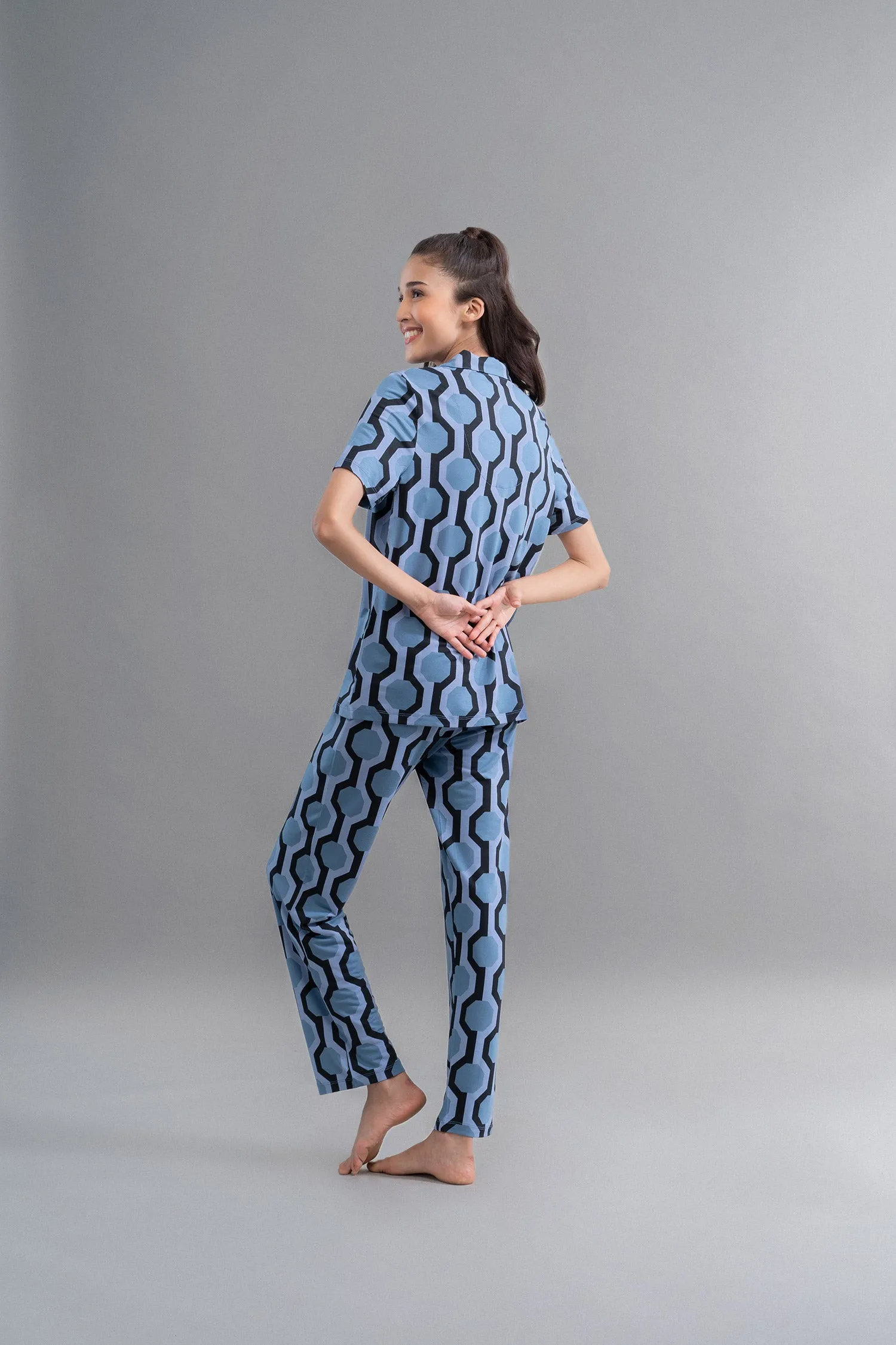 Midnight Blue Geometric Dream Pajama Set