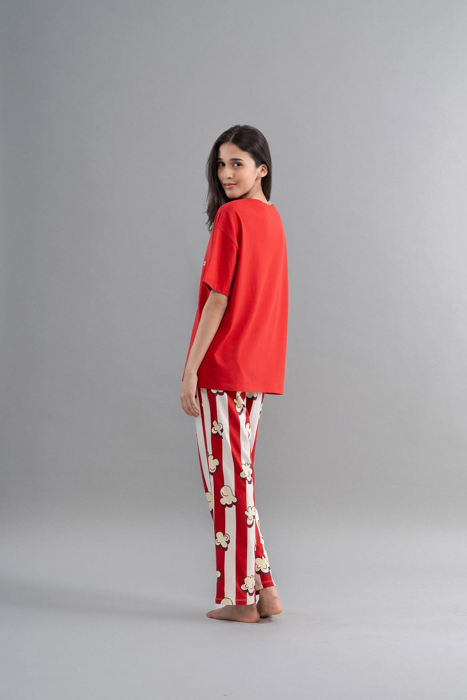 Movie Night Red Straight Pajama Set