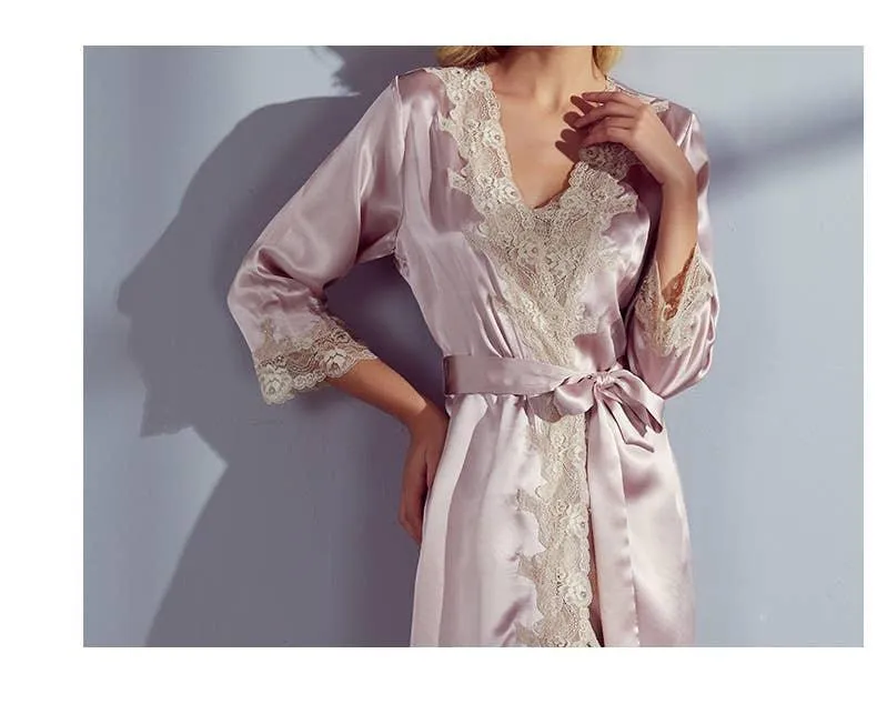 Mulberry Silk Night Gown Robes with Babydoll Pajama Set 9803
