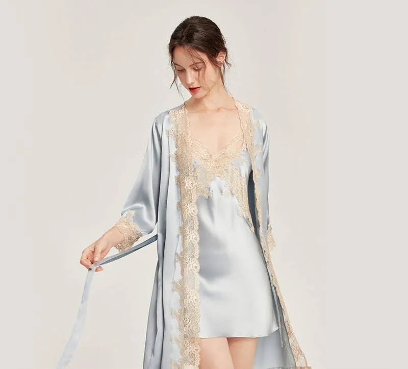 Mulberry Silk Night Gown Robes with Babydoll Pajama Set 9803