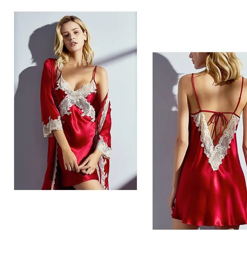 Mulberry Silk Night Gown Robes with Babydoll Pajama Set 9803