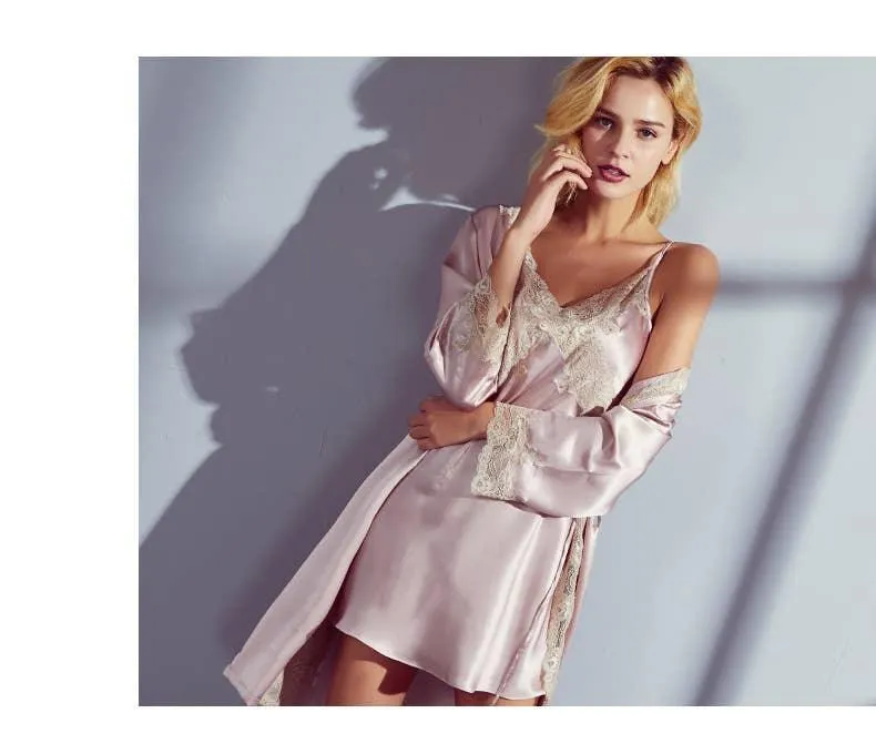 Mulberry Silk Night Gown Robes with Babydoll Pajama Set 9803