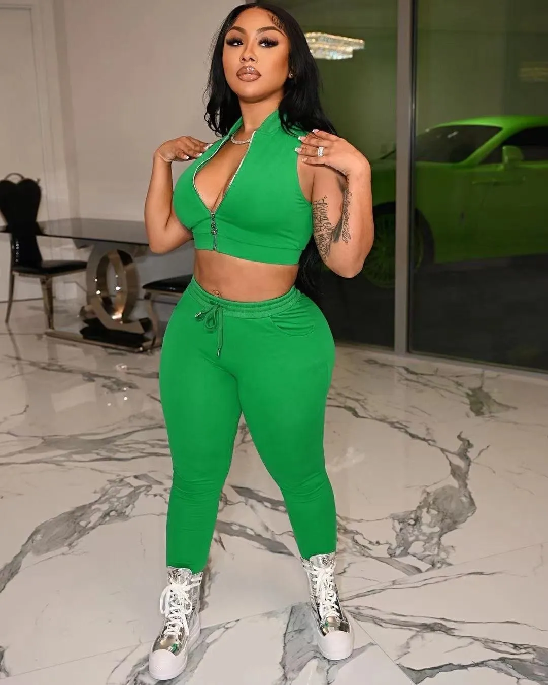 New Arrival Solid Color Casual Tracksuit Zippers sleeveless vest long Pant Two Piece Set Suit spring sweatsuits for women