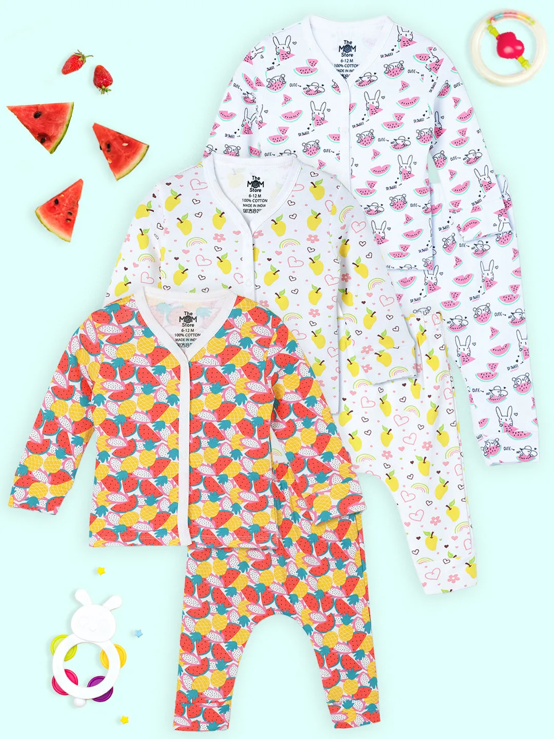 Newborn and Infant Pajama Set Combo of 3: Summer Melon-Fruitilicious-Mango Mia