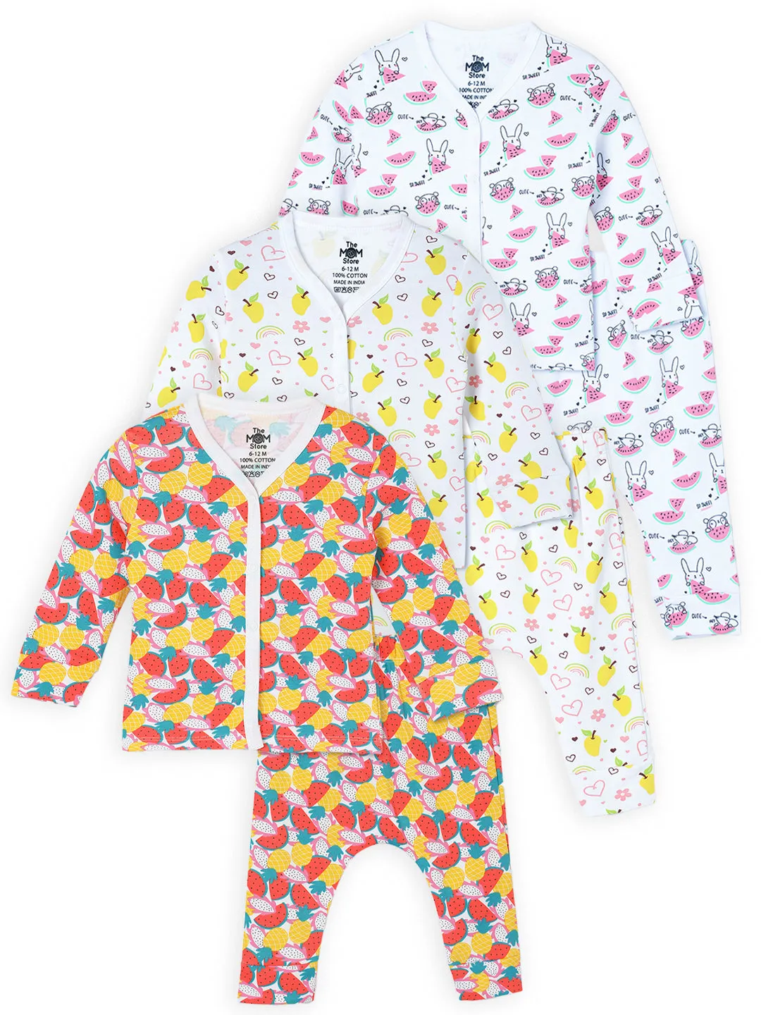 Newborn and Infant Pajama Set Combo of 3: Summer Melon-Fruitilicious-Mango Mia