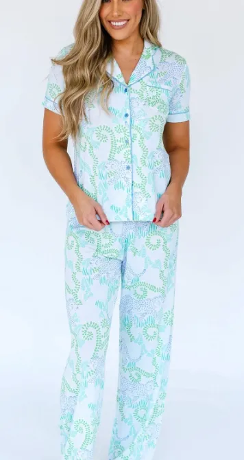 Pajamas Pants Set Easy Leopard Lounge - Blue