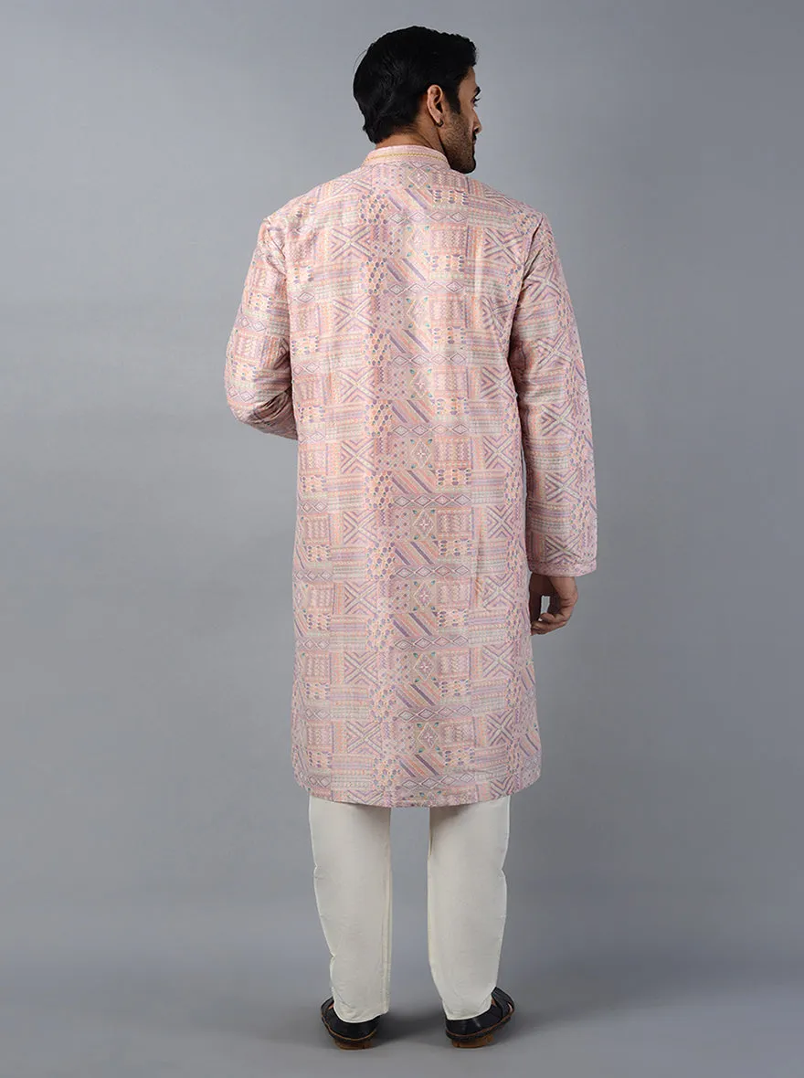 Pink Embroidered With Printed Regular Fit Kurta Set | TULA