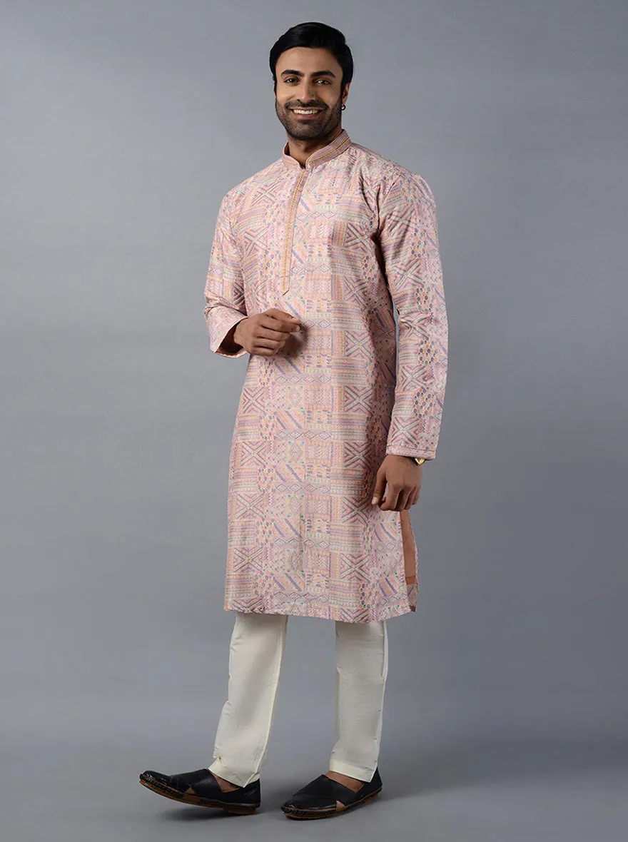 Pink Embroidered With Printed Regular Fit Kurta Set | TULA