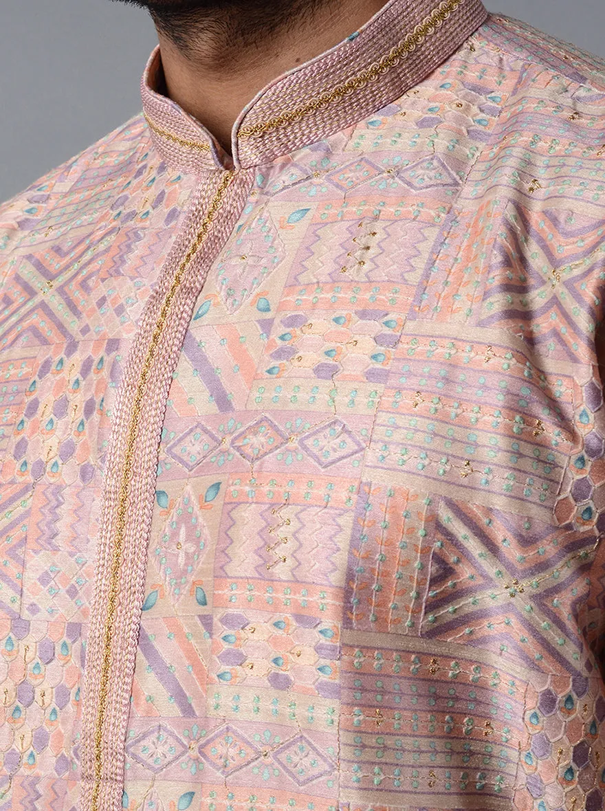 Pink Embroidered With Printed Regular Fit Kurta Set | TULA