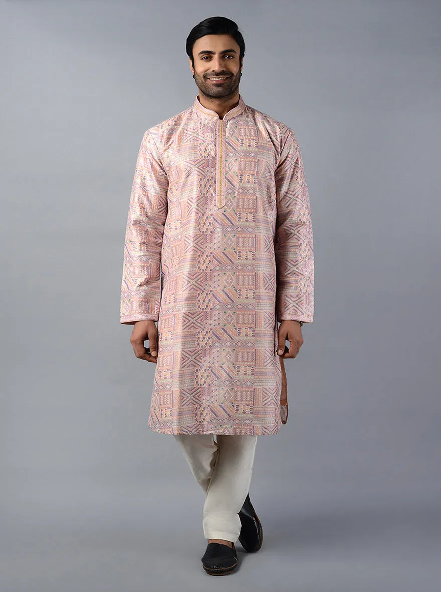 Pink Embroidered With Printed Regular Fit Kurta Set | TULA