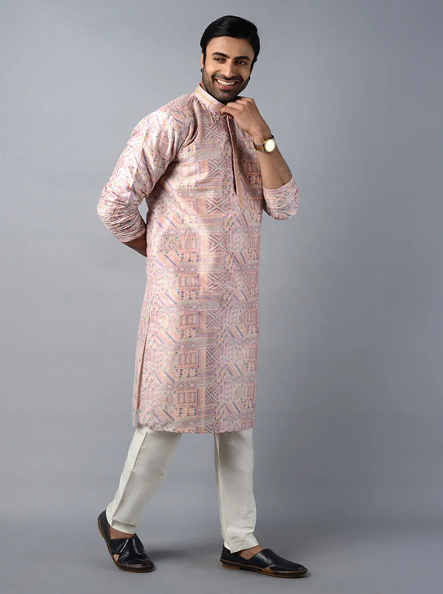 Pink Embroidered With Printed Regular Fit Kurta Set | TULA
