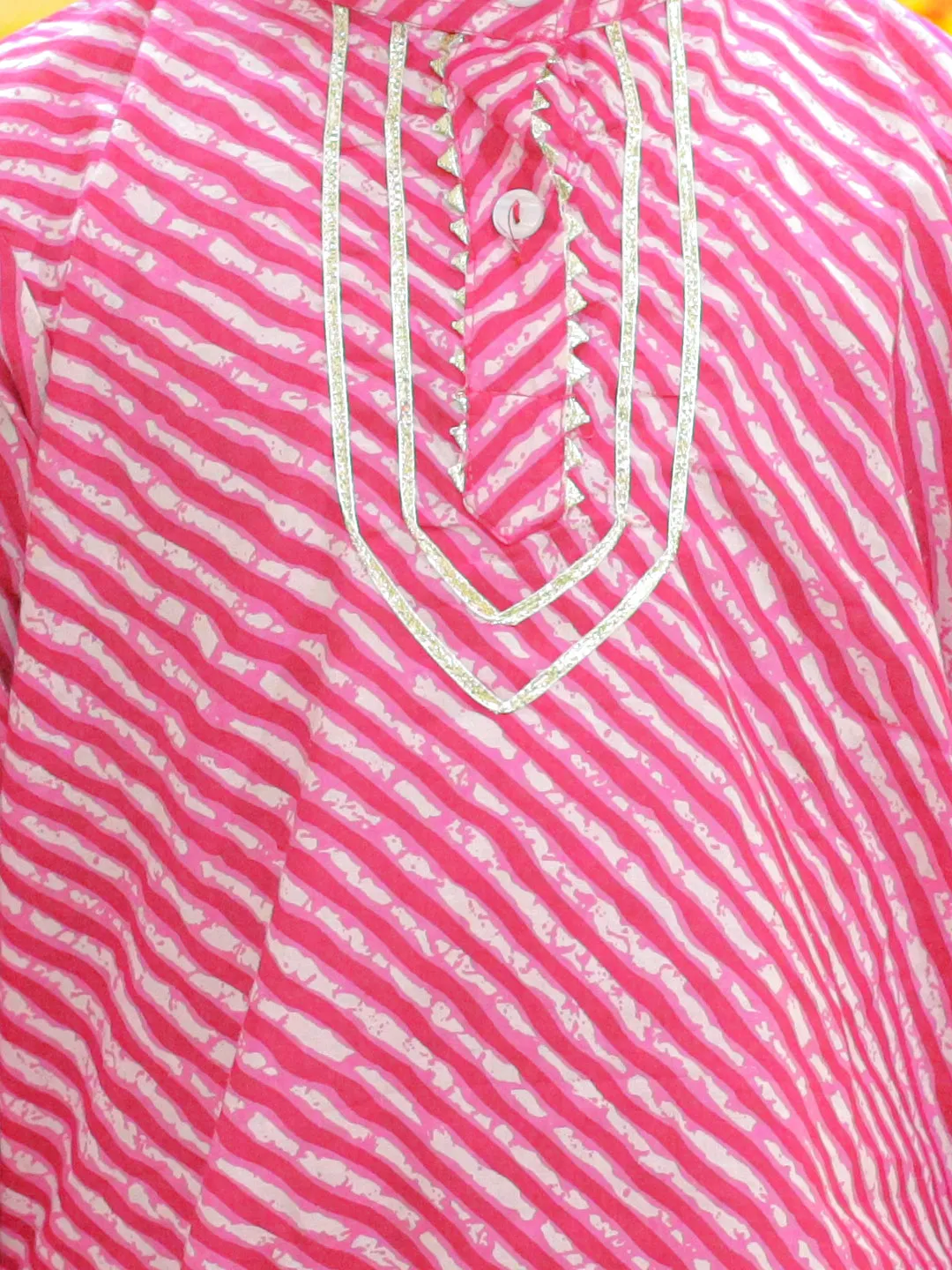 Pure Cotton Printed Leheriya Kurta Pajama for Boys- Pink