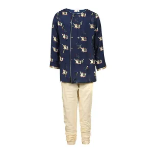 Rang Royal Elephant Cotton Kurta And Dhoti Set - Blue