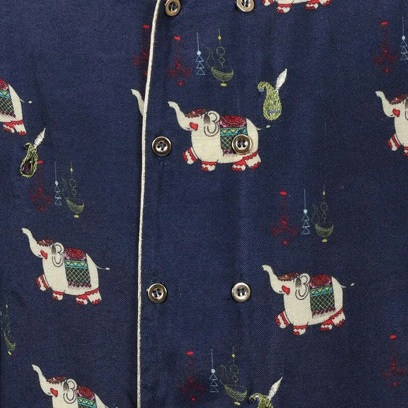 Rang Royal Elephant Cotton Kurta And Dhoti Set - Blue