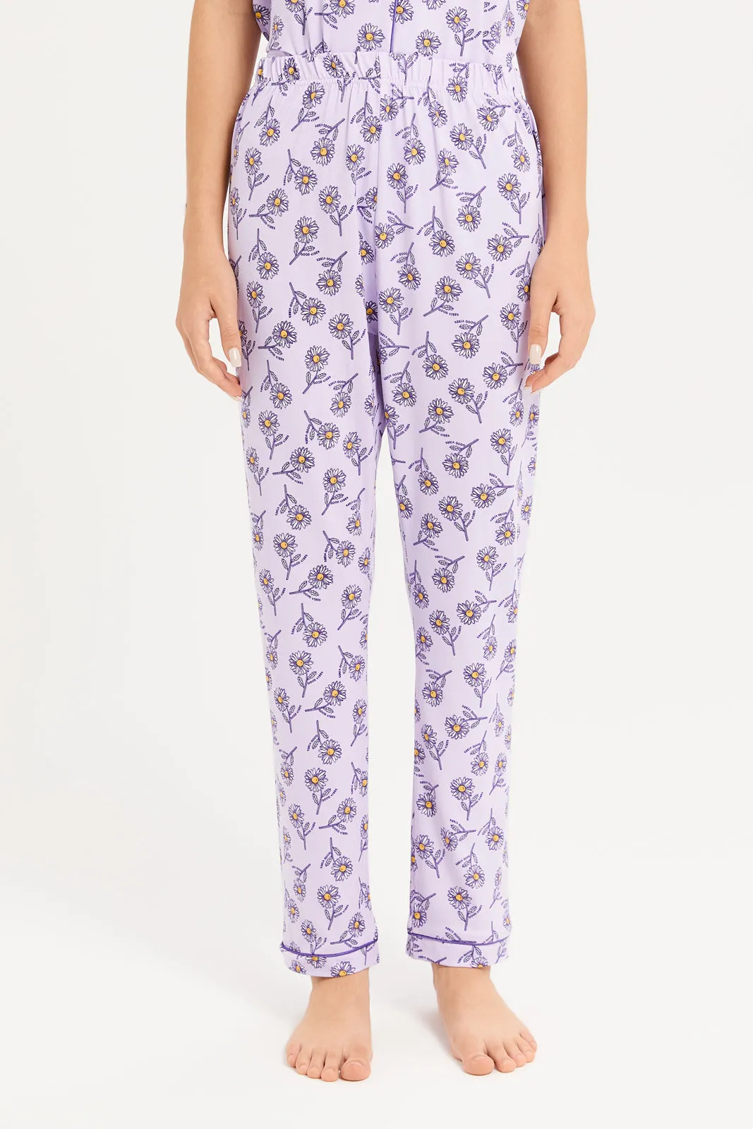 Senior Girls Lilac Floral Print Pajama Set (2 Piece)