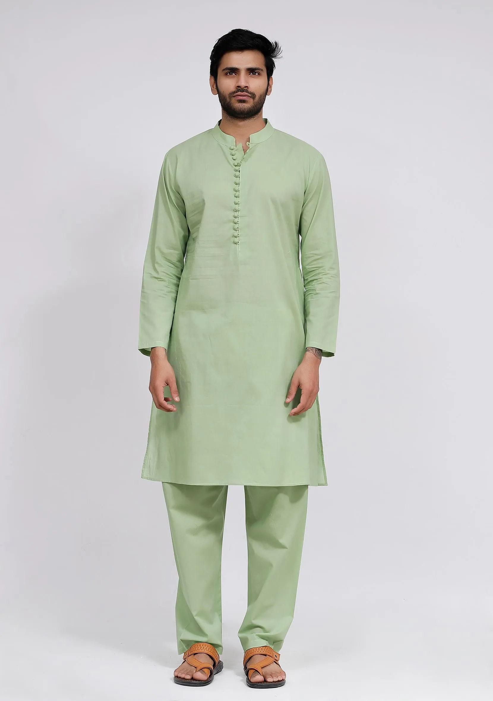 Set of 2: Mint Green Cotton Kurta and Pajama