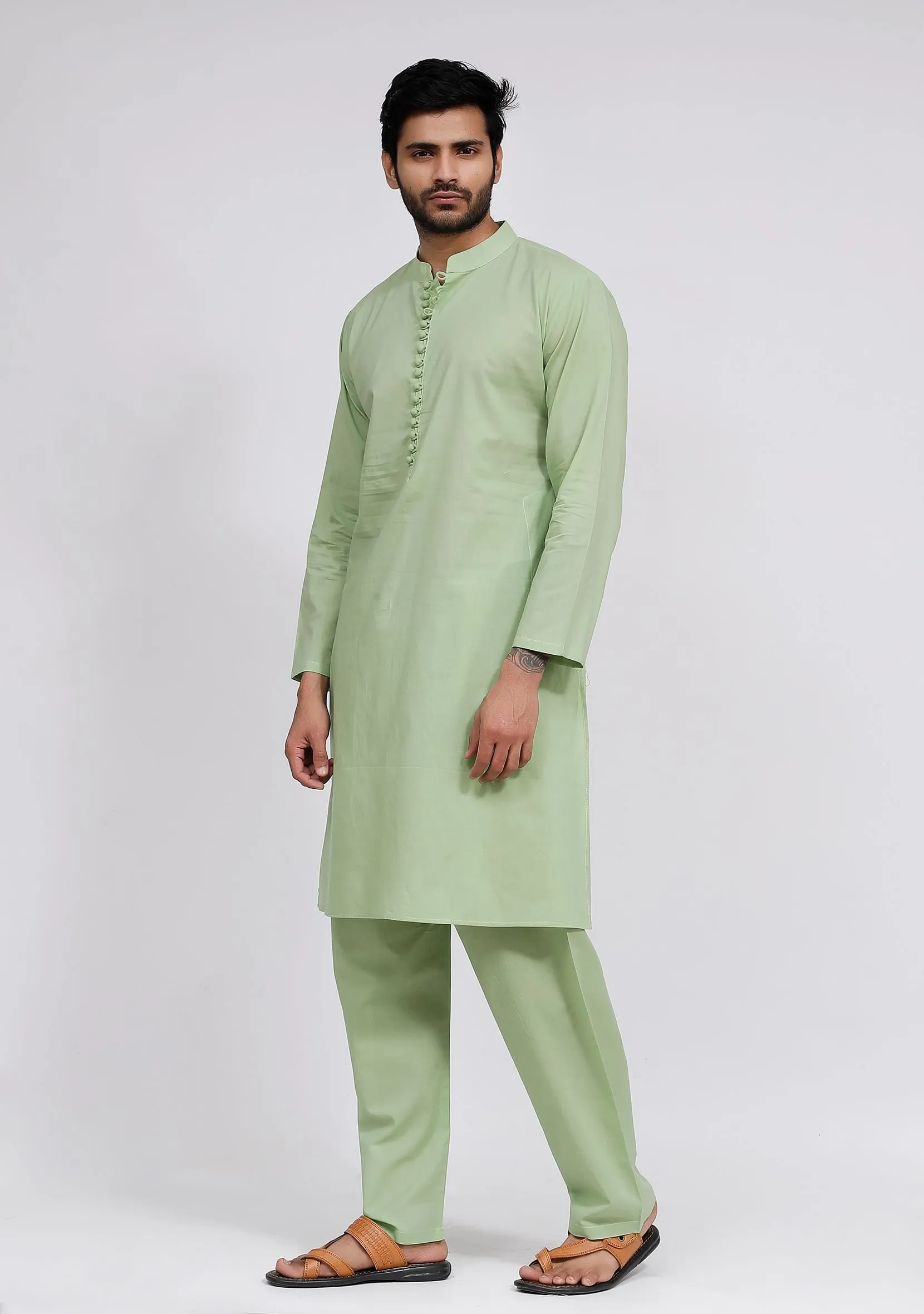 Set of 2: Mint Green Cotton Kurta and Pajama