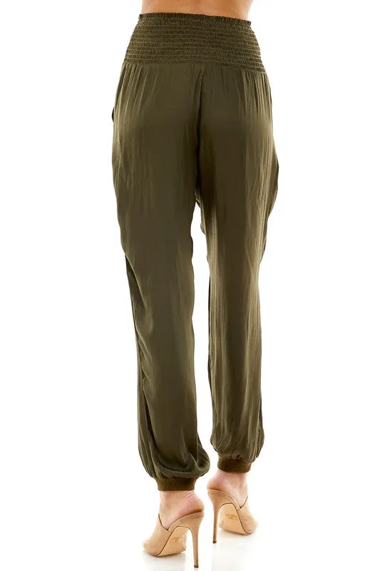 Smock Waist Satin Jogger