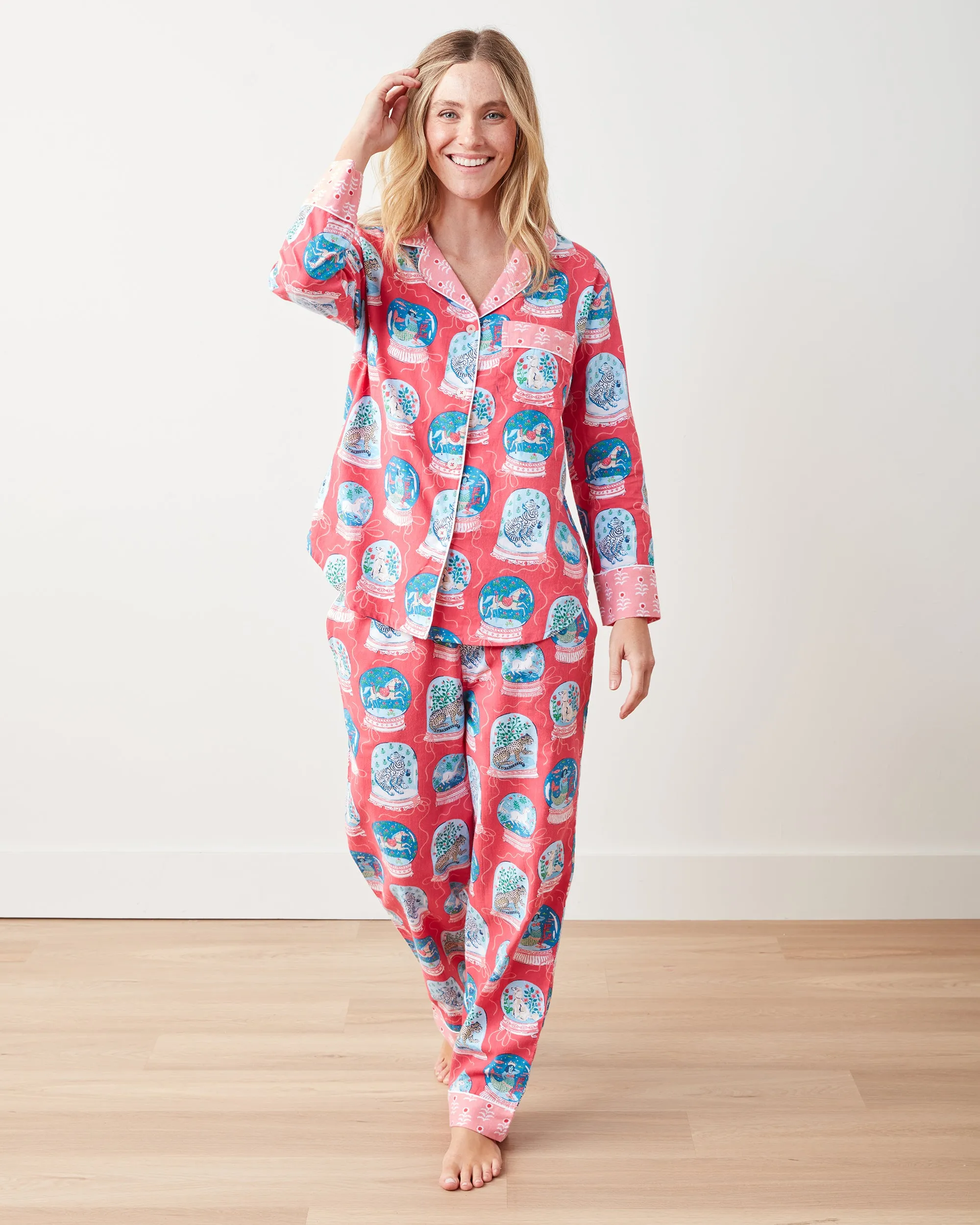 Snow Globe Magic - Lightweight Flannel Long PJ Set - Red Ribbon