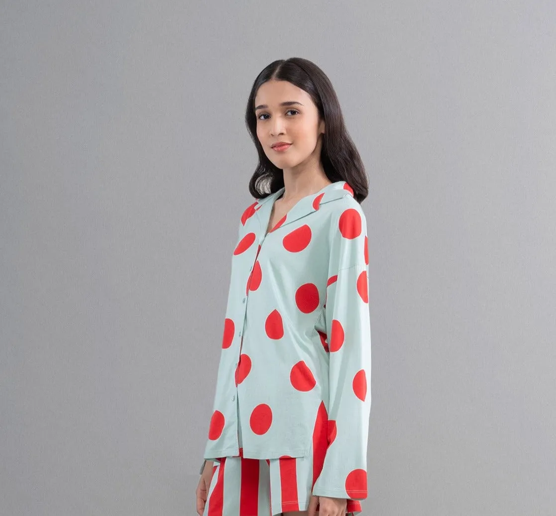 Stripes & Dot Aqua Red Pajama Set