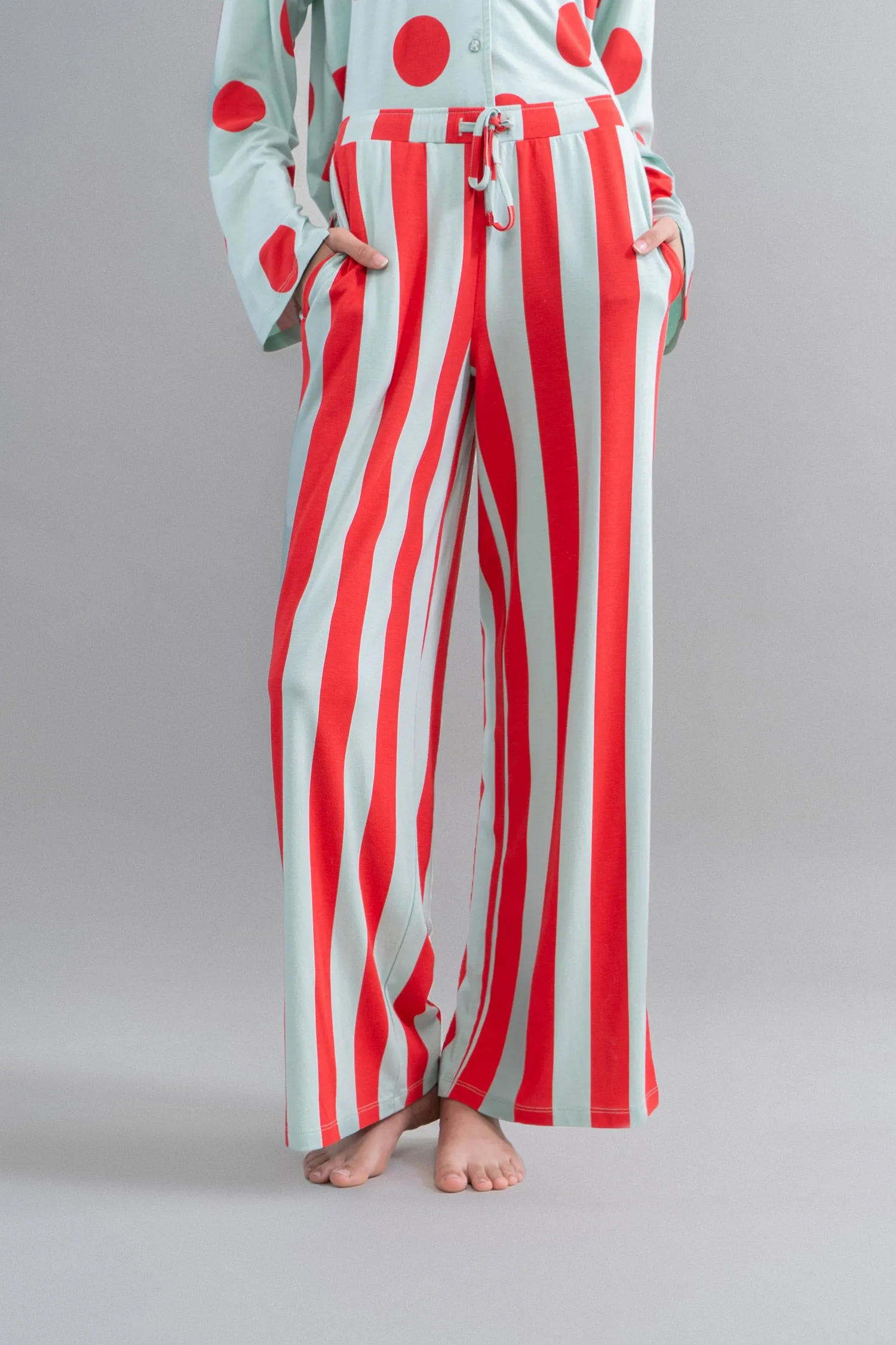 Stripes & Dot Aqua Red Pajama Set