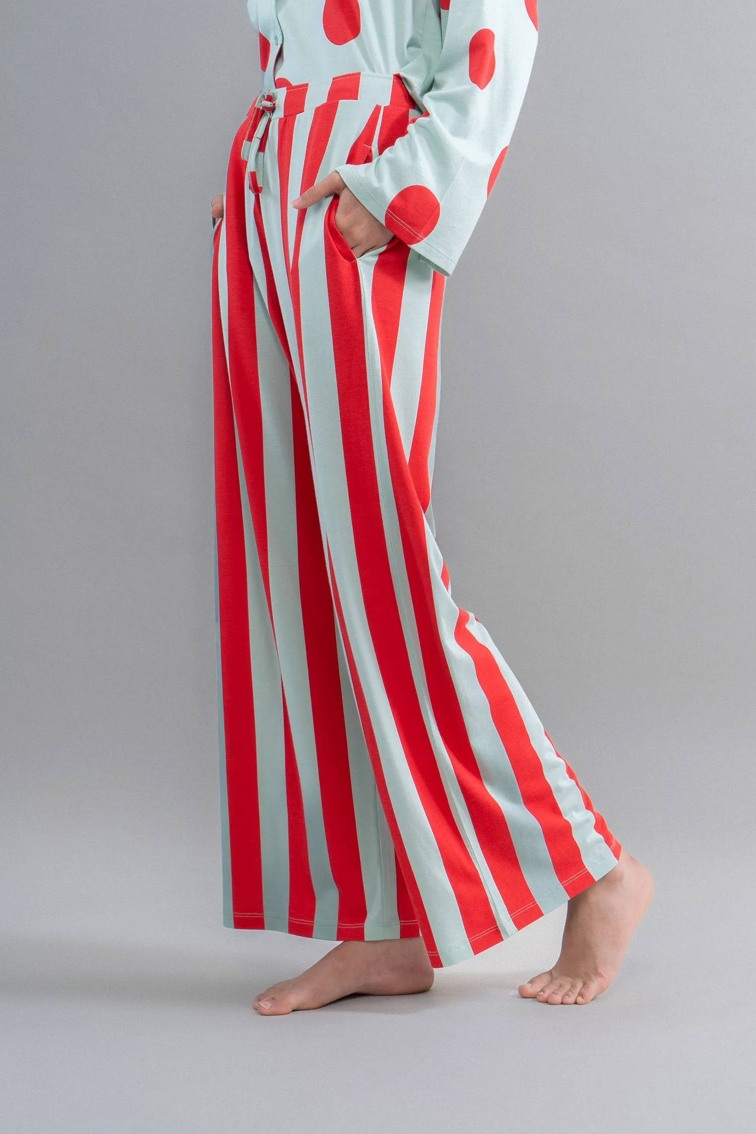 Stripes & Dot Aqua Red Pajama Set