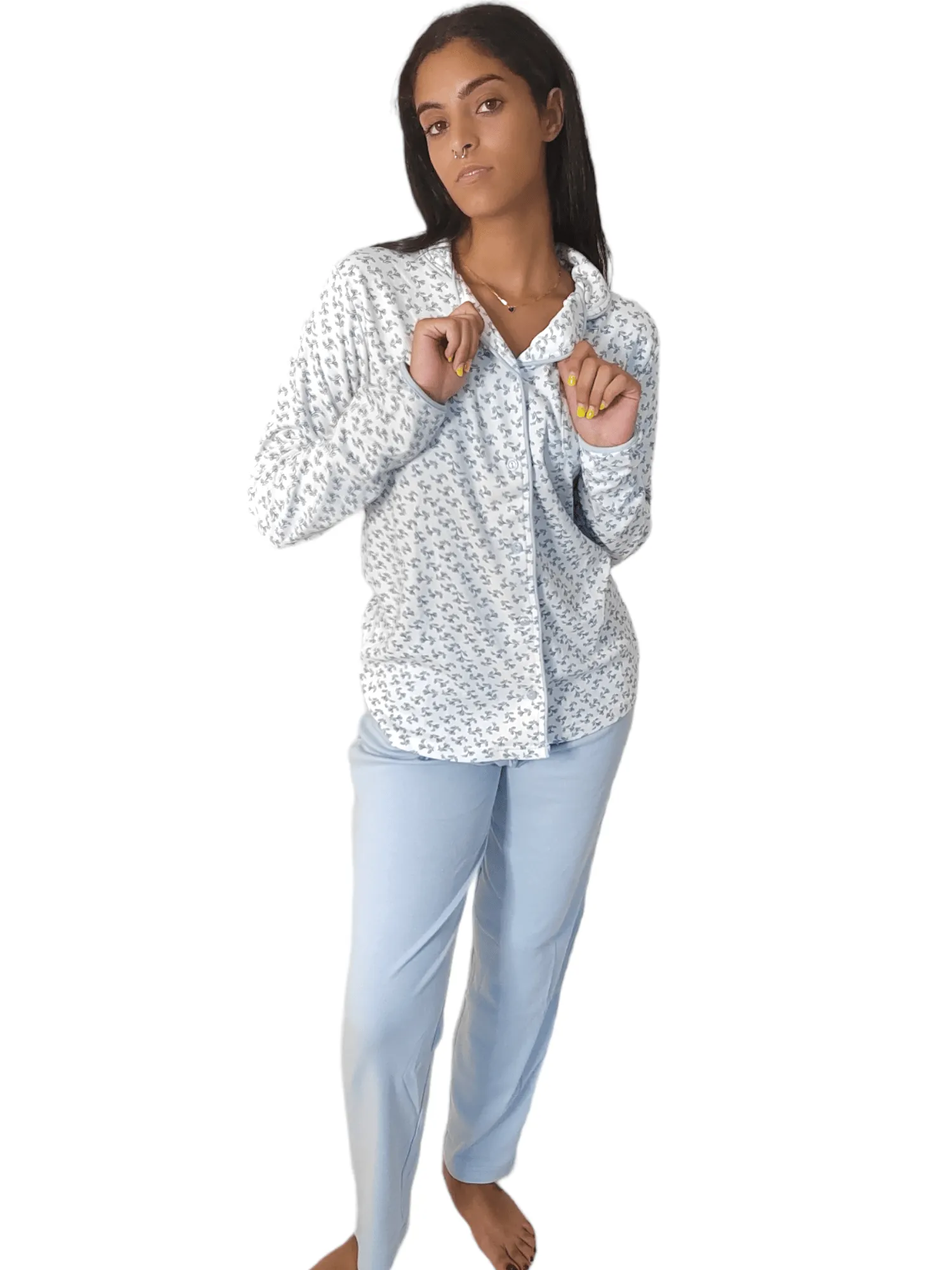 Women Cotton Pajama Set - Baby Blue