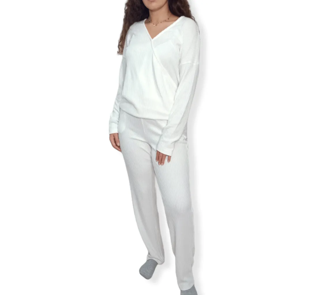 Women Cotton Pajama Set - White