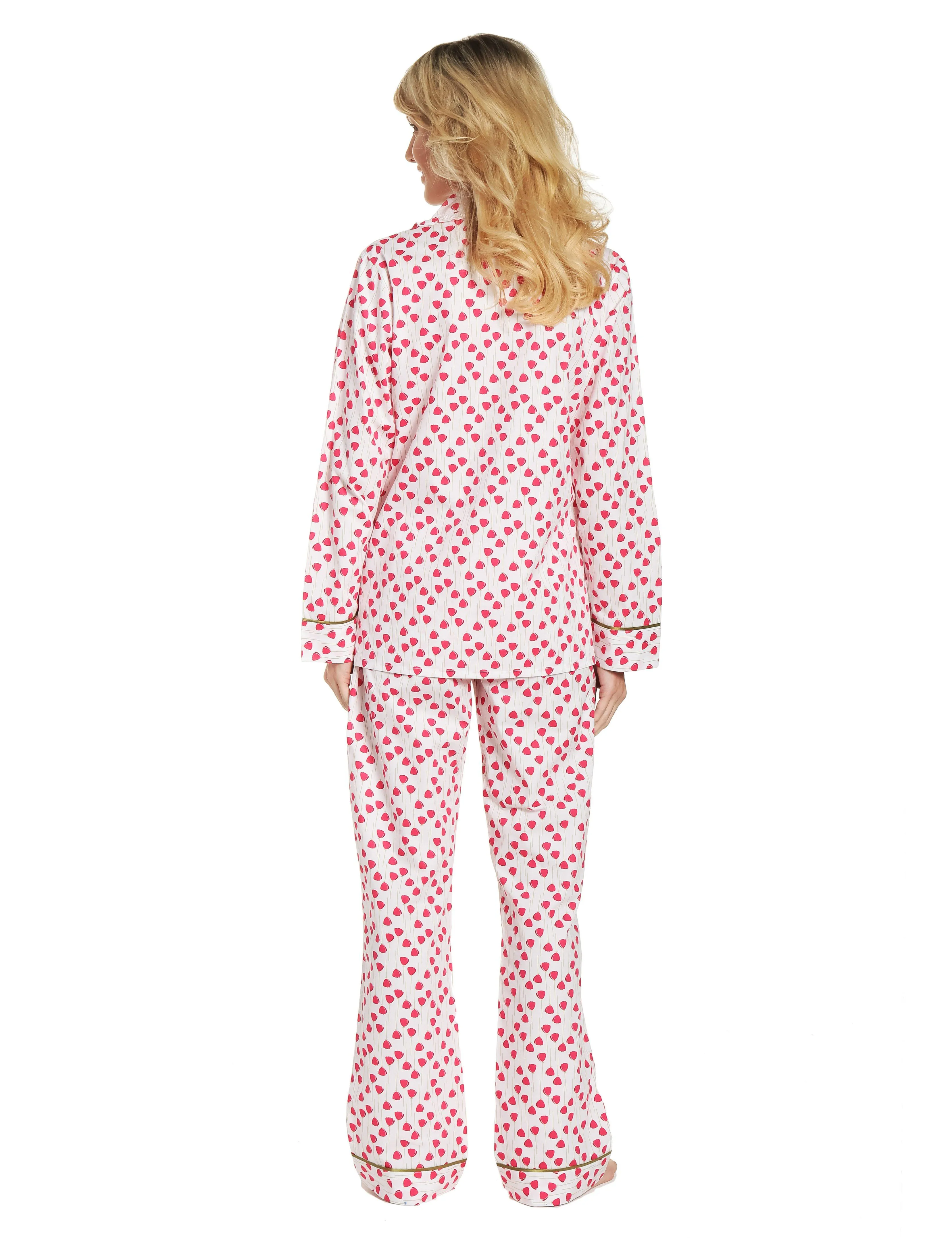 Womens Premium 100% Cotton Poplin Pajama Set with Ruffles