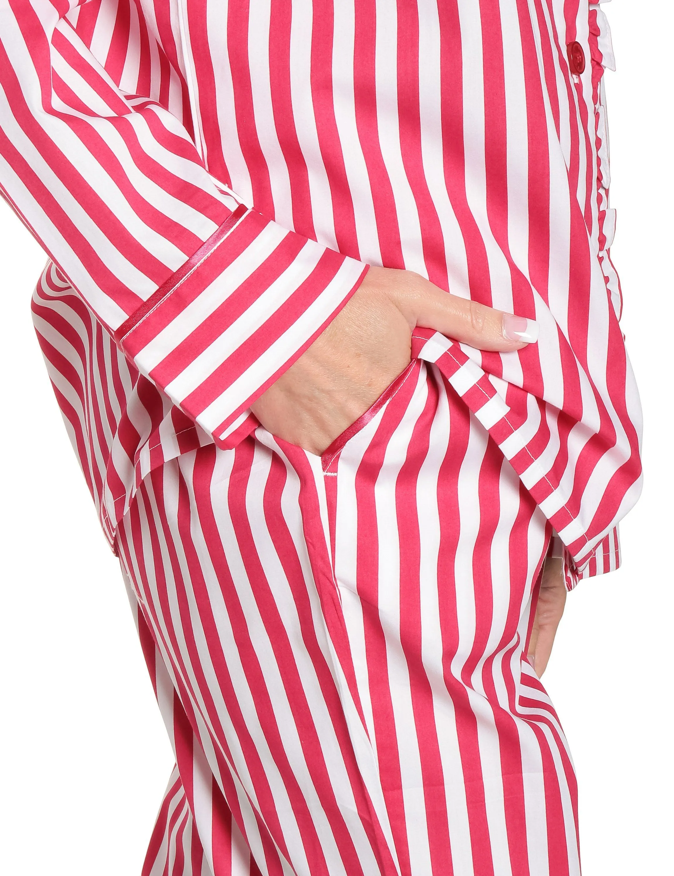 Womens Premium 100% Cotton Poplin Pajama Set with Ruffles