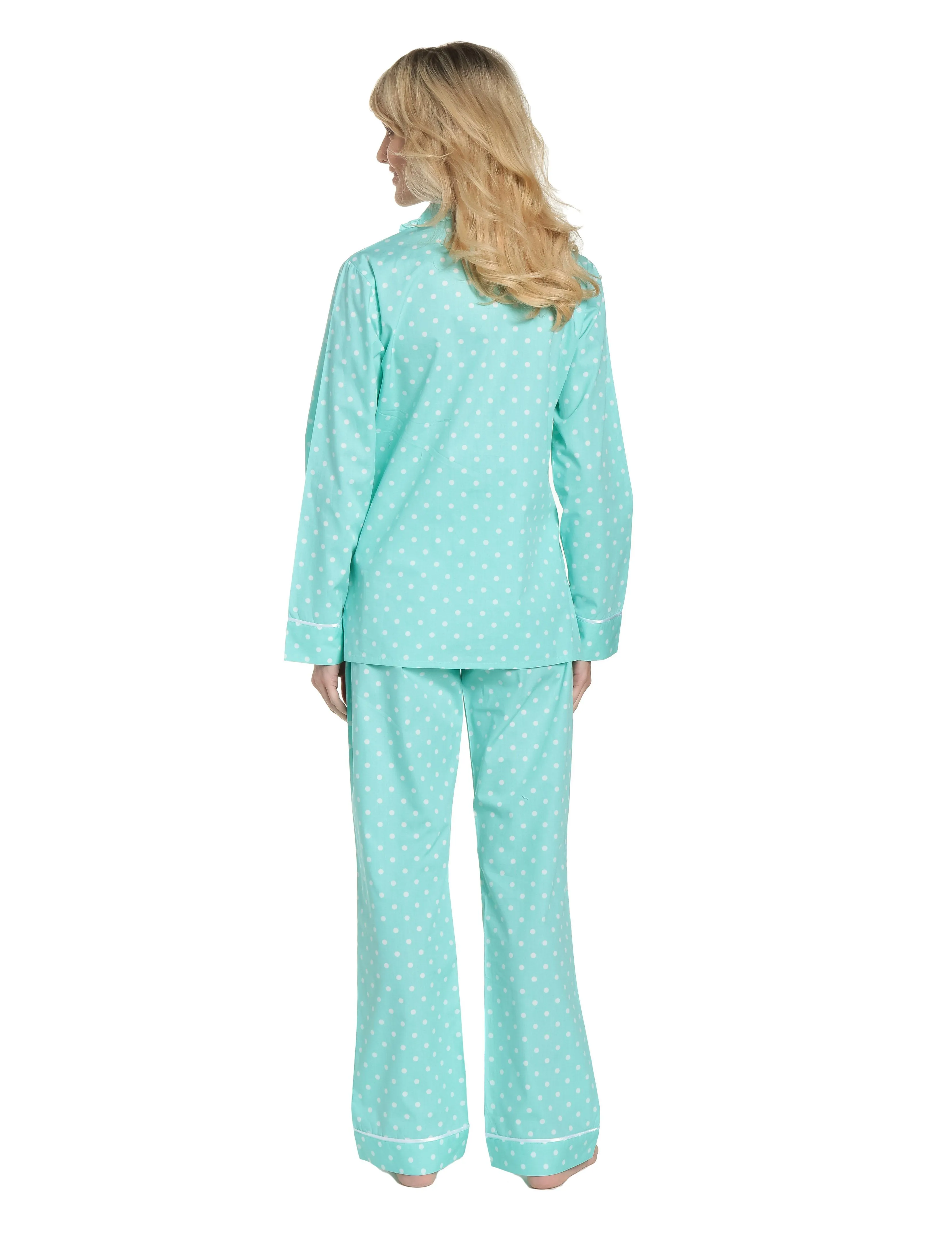 Womens Premium 100% Cotton Poplin Pajama Set with Ruffles