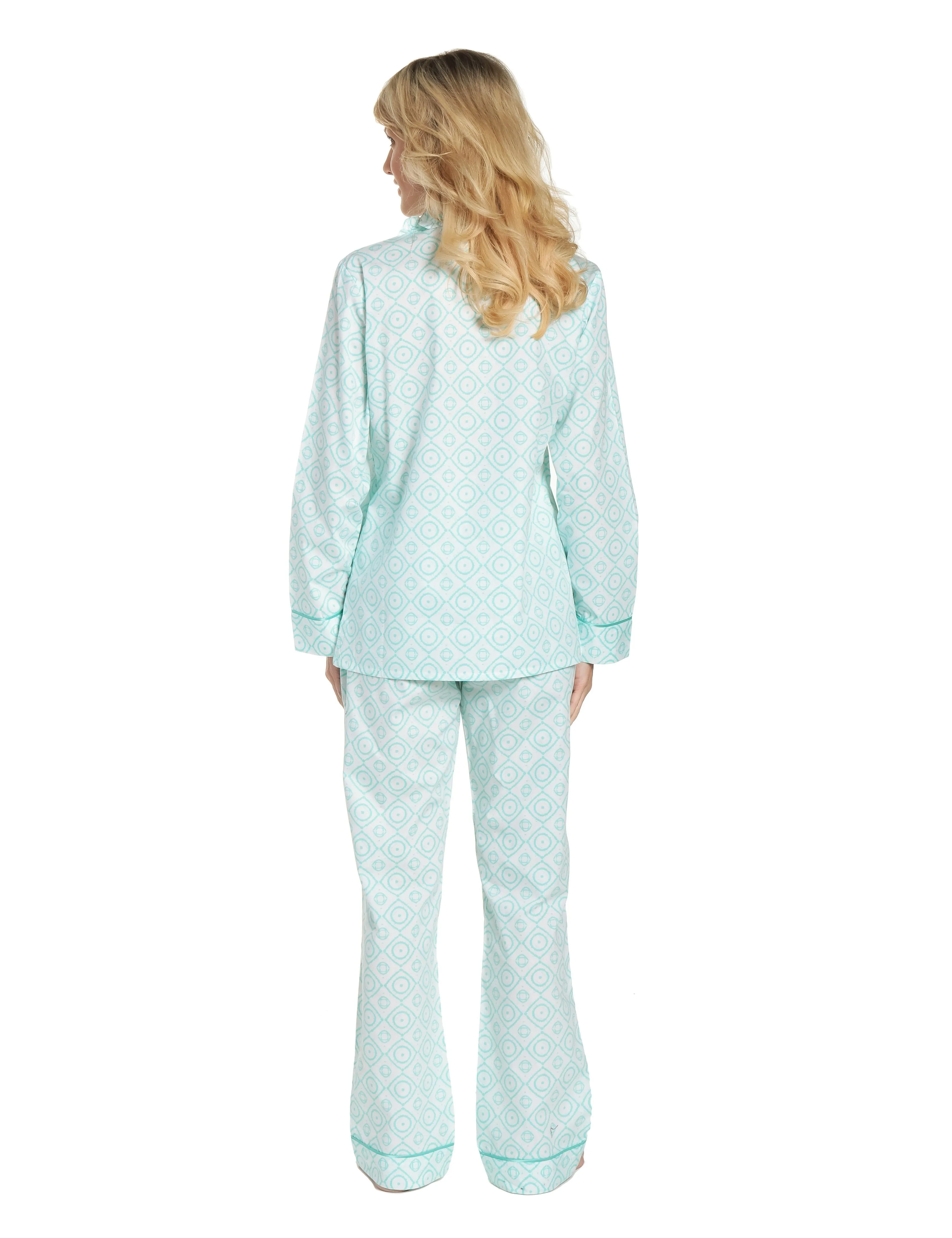 Womens Premium 100% Cotton Poplin Pajama Set with Ruffles