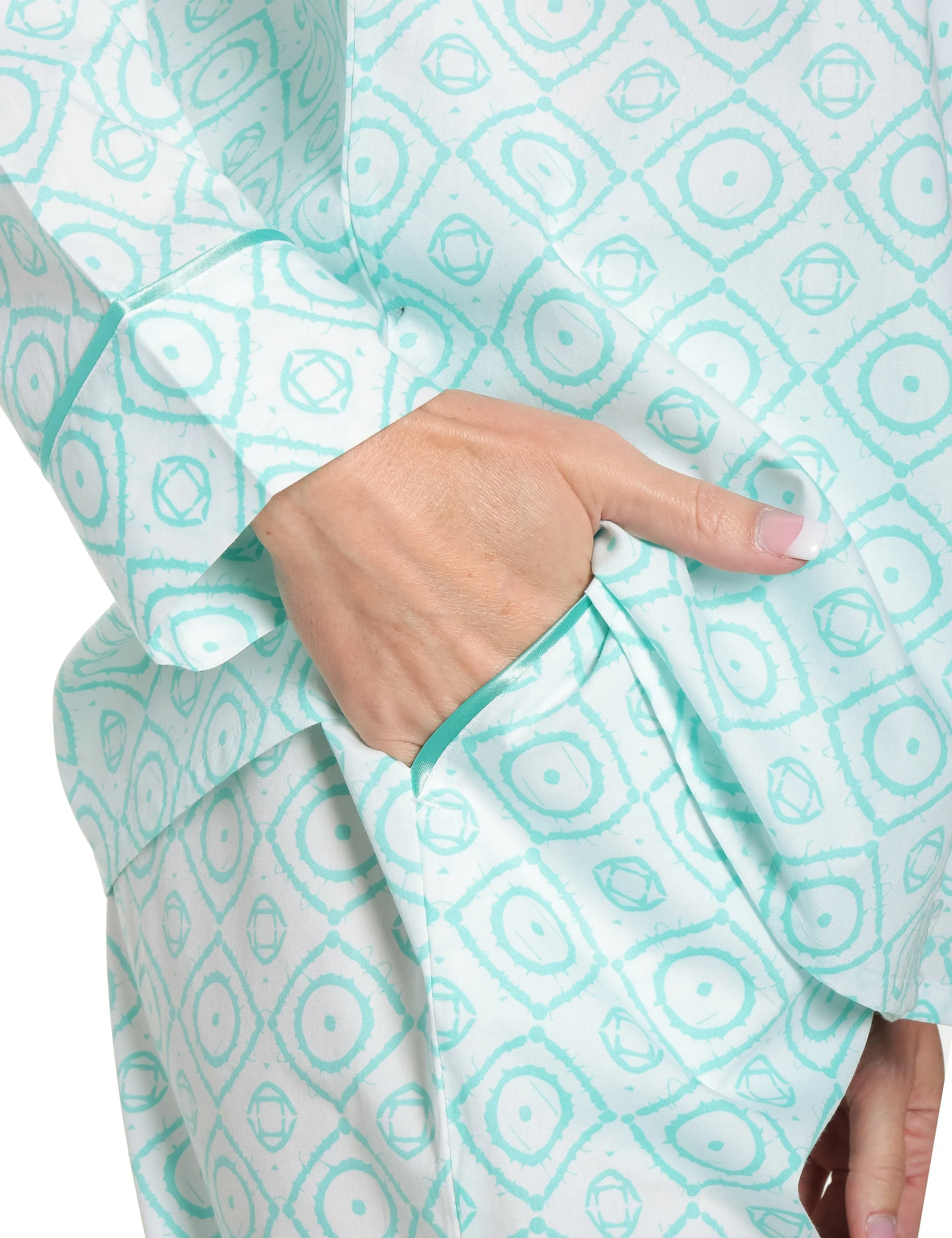 Womens Premium 100% Cotton Poplin Pajama Set with Ruffles
